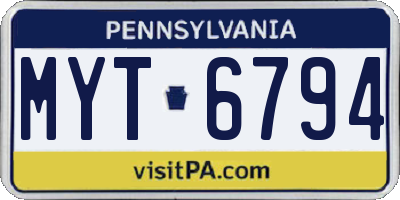 PA license plate MYT6794