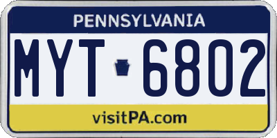 PA license plate MYT6802
