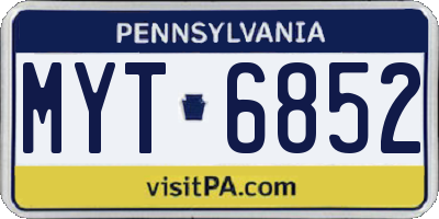 PA license plate MYT6852