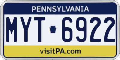 PA license plate MYT6922