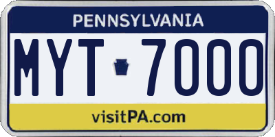 PA license plate MYT7000