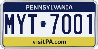 PA license plate MYT7001