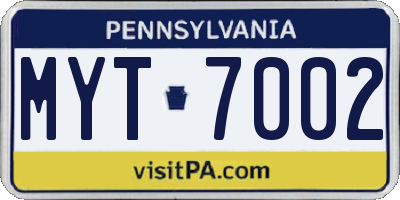 PA license plate MYT7002