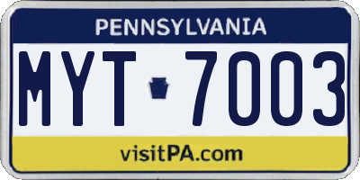 PA license plate MYT7003