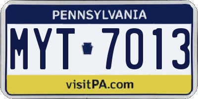 PA license plate MYT7013