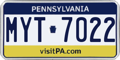 PA license plate MYT7022