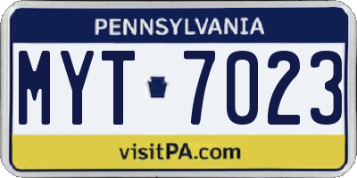 PA license plate MYT7023