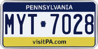 PA license plate MYT7028