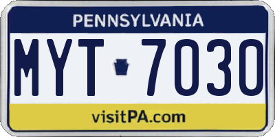 PA license plate MYT7030