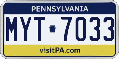 PA license plate MYT7033