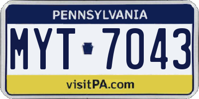 PA license plate MYT7043
