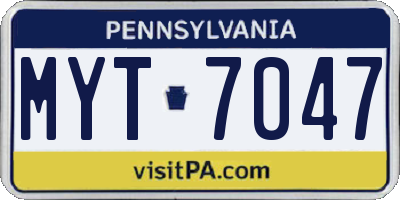 PA license plate MYT7047