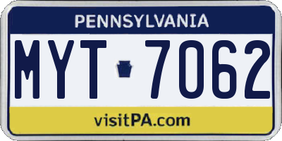 PA license plate MYT7062