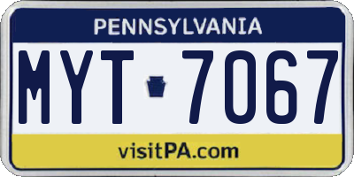 PA license plate MYT7067