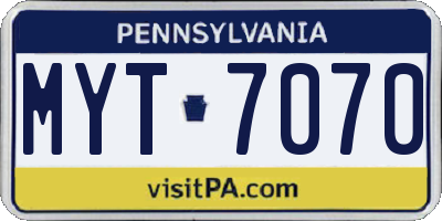 PA license plate MYT7070