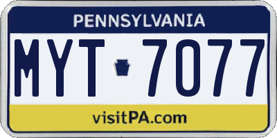 PA license plate MYT7077