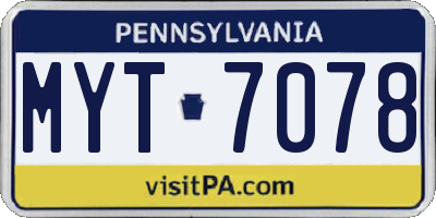 PA license plate MYT7078