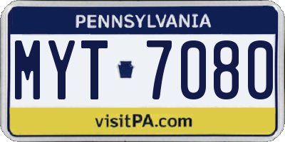 PA license plate MYT7080