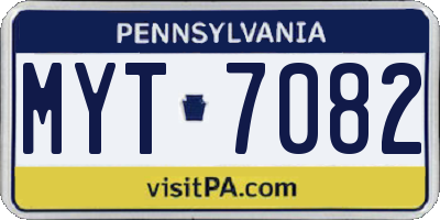 PA license plate MYT7082
