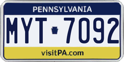 PA license plate MYT7092
