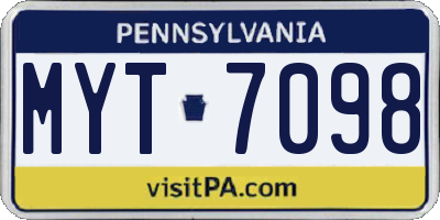 PA license plate MYT7098