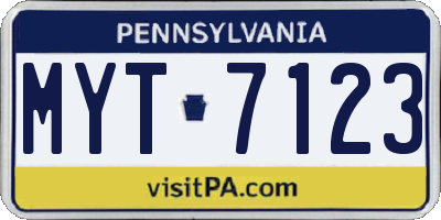 PA license plate MYT7123