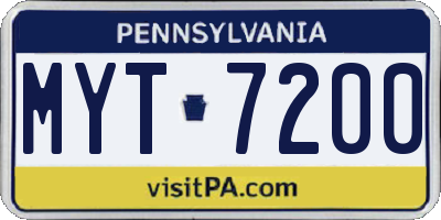 PA license plate MYT7200