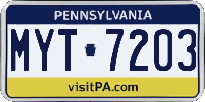 PA license plate MYT7203