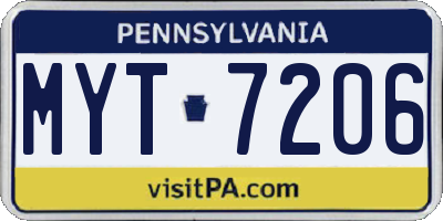 PA license plate MYT7206
