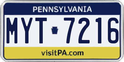 PA license plate MYT7216