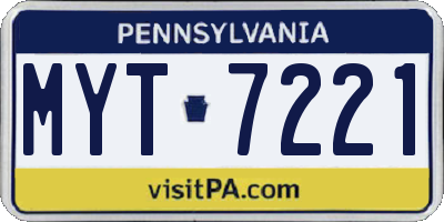 PA license plate MYT7221