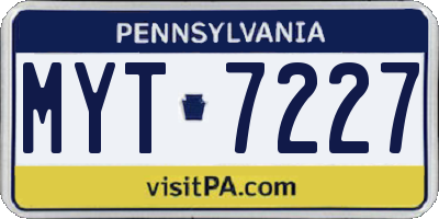 PA license plate MYT7227