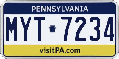 PA license plate MYT7234