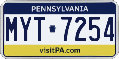 PA license plate MYT7254