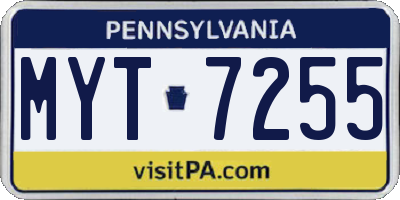 PA license plate MYT7255