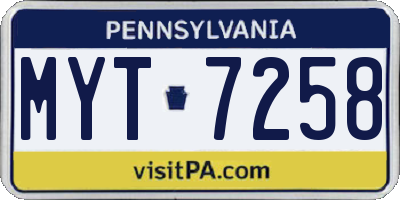 PA license plate MYT7258