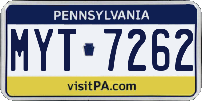 PA license plate MYT7262