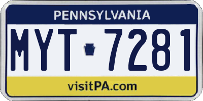 PA license plate MYT7281