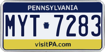 PA license plate MYT7283