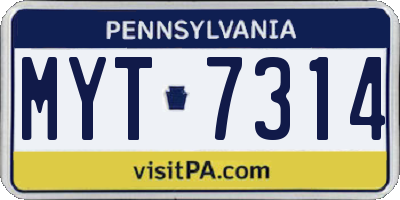 PA license plate MYT7314