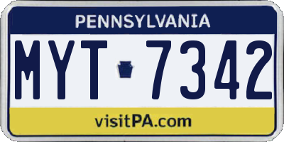PA license plate MYT7342