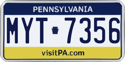 PA license plate MYT7356
