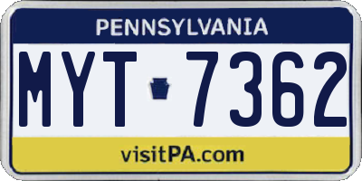 PA license plate MYT7362