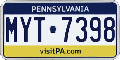 PA license plate MYT7398