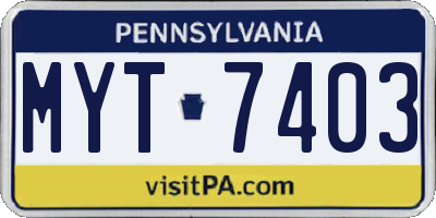 PA license plate MYT7403