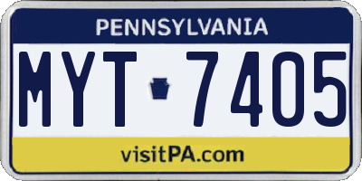 PA license plate MYT7405