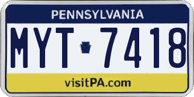 PA license plate MYT7418