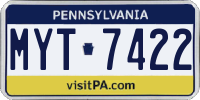 PA license plate MYT7422