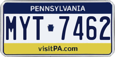 PA license plate MYT7462