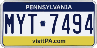 PA license plate MYT7494